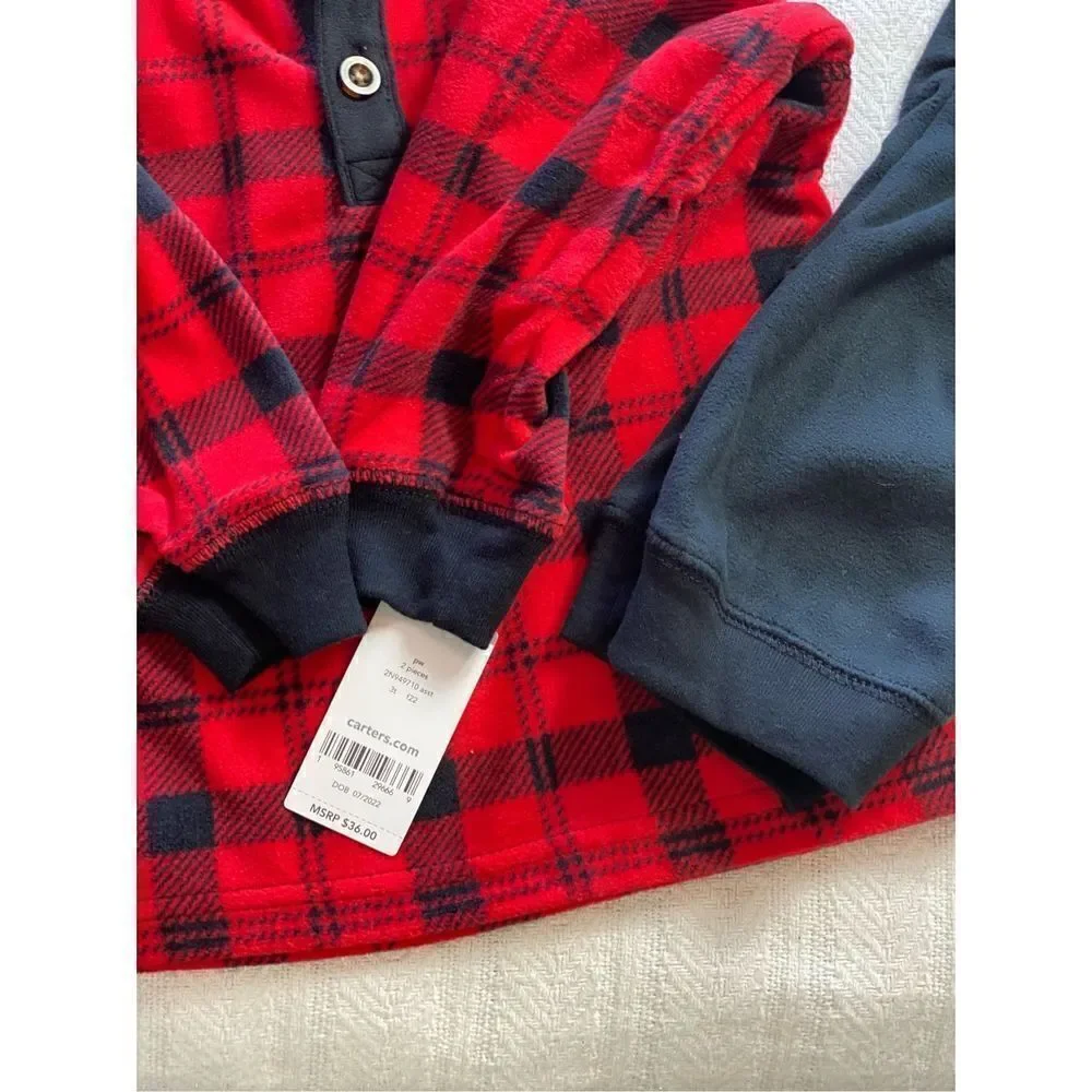 CARTERS BOYS 4T Buffalo Check Fleece Pullover & Jogger Pants Set